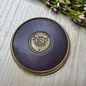 Vintage ESP Professional Sales Guild Solid Brass & Leather Coaster | Executive